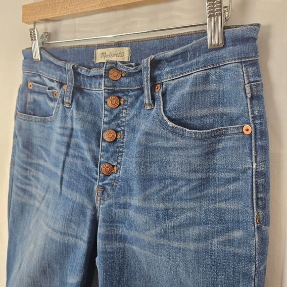 Madewell Jeans Women 27 29x26 Cali Demi Boot Button Fly Raw Hem Distressed Denim - Picture 8 of 13